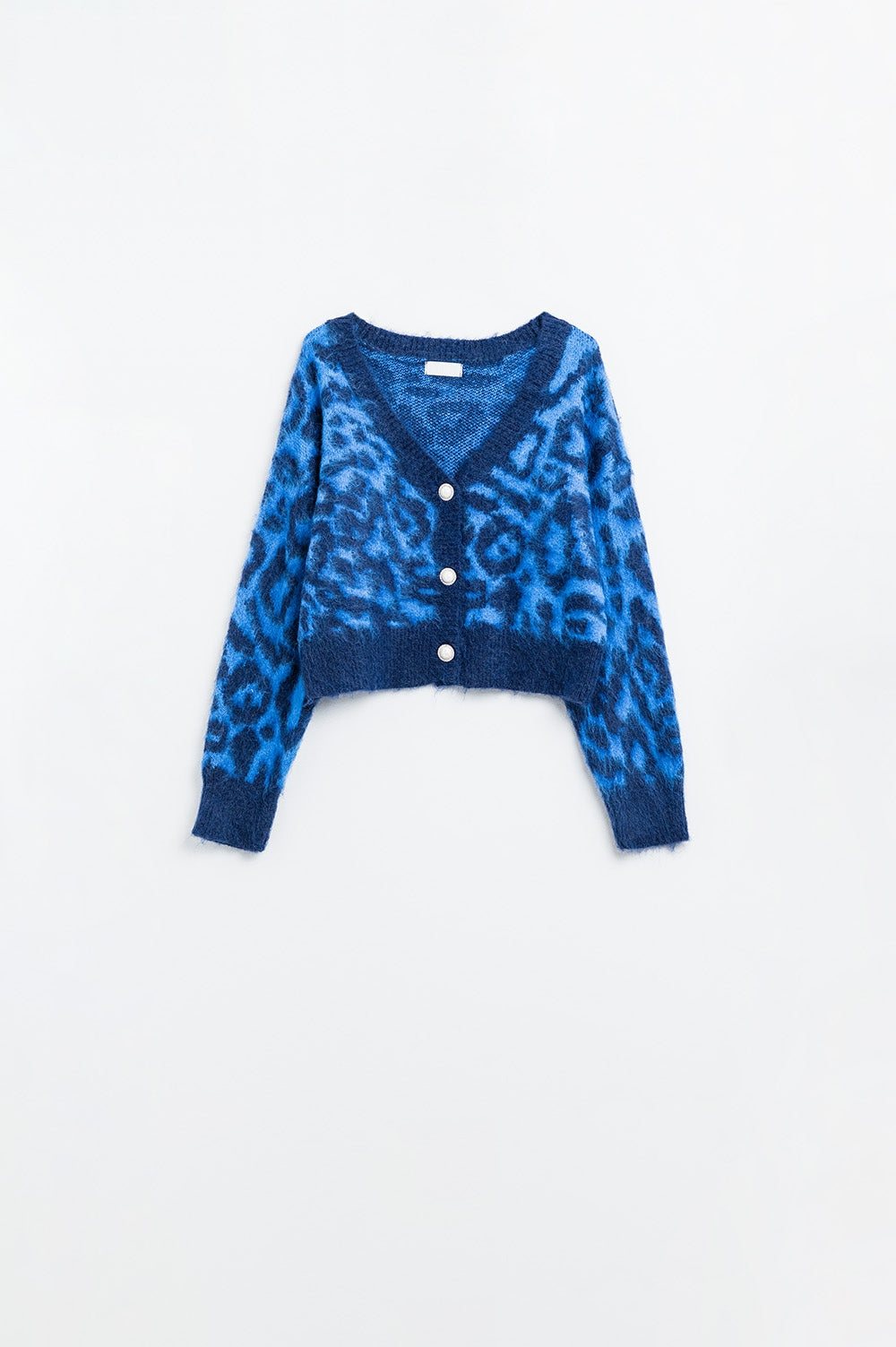 blue leopard print cardigan made of knitted fabric with wool Q2 Sweaters BoutiqueLua