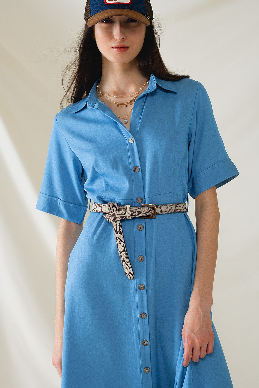 Blue Maxi Shirt Dress With Polo Collar Q2 Dresses BoutiqueLua