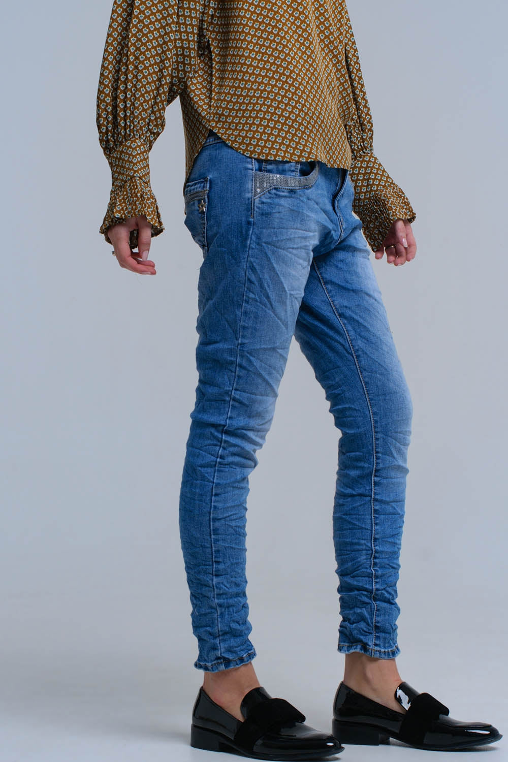 Blue skinny jeans with sequin details Q2 Jeans BoutiqueLua