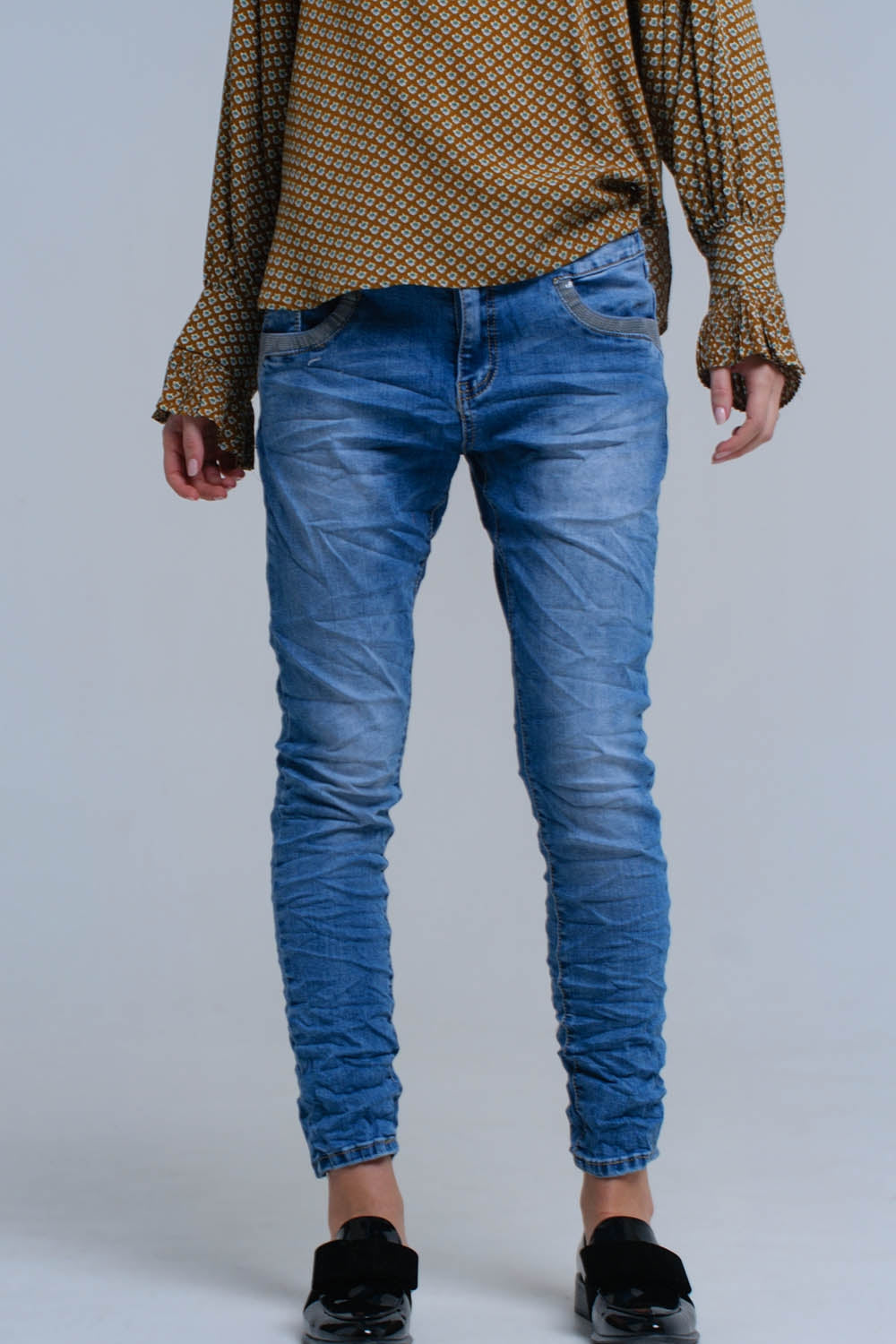 Blue skinny jeans with sequin details Q2 Jeans BoutiqueLua