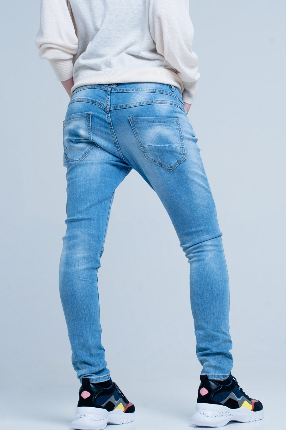 Blue Slashed Boyfriend Jeans Q2 Jeans BoutiqueLua