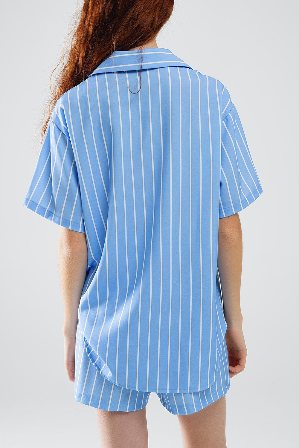 Blue Striped Short-Sleeved Shirt Q2 Shirts BoutiqueLua