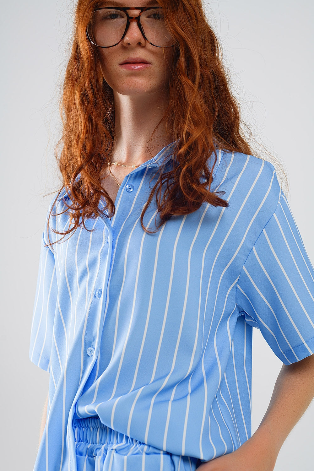 Blue Striped Short-Sleeved Shirt Q2 Shirts BoutiqueLua