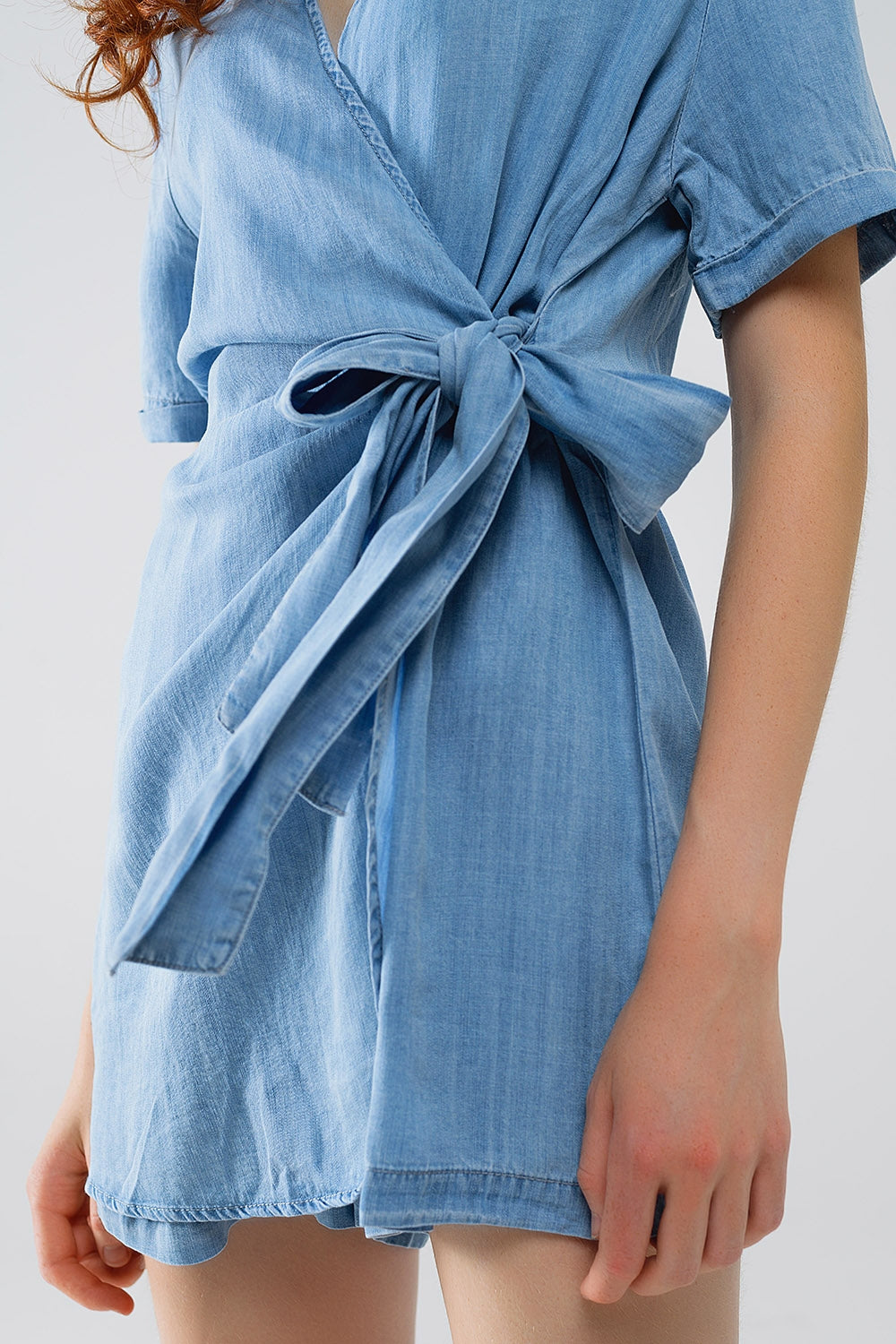 Blue Tencel Denim Wrap Front Jumpsuit Q2 Dresses BoutiqueLua