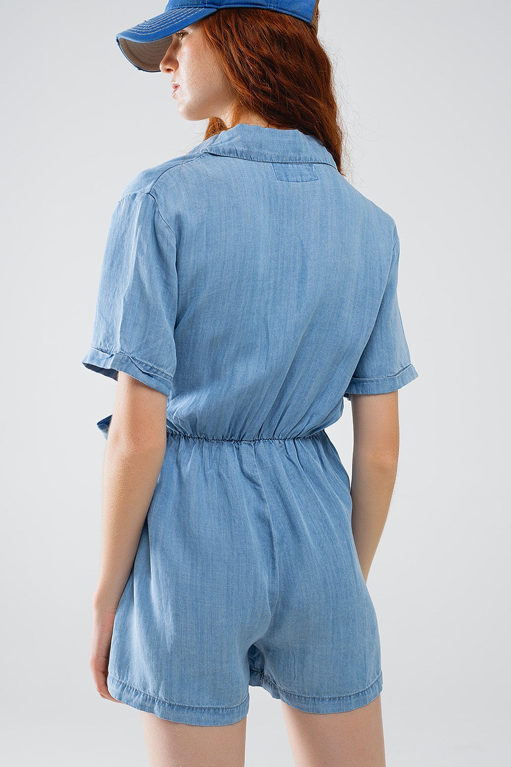 Blue Tencel Denim Wrap Front Jumpsuit Q2 Dresses BoutiqueLua