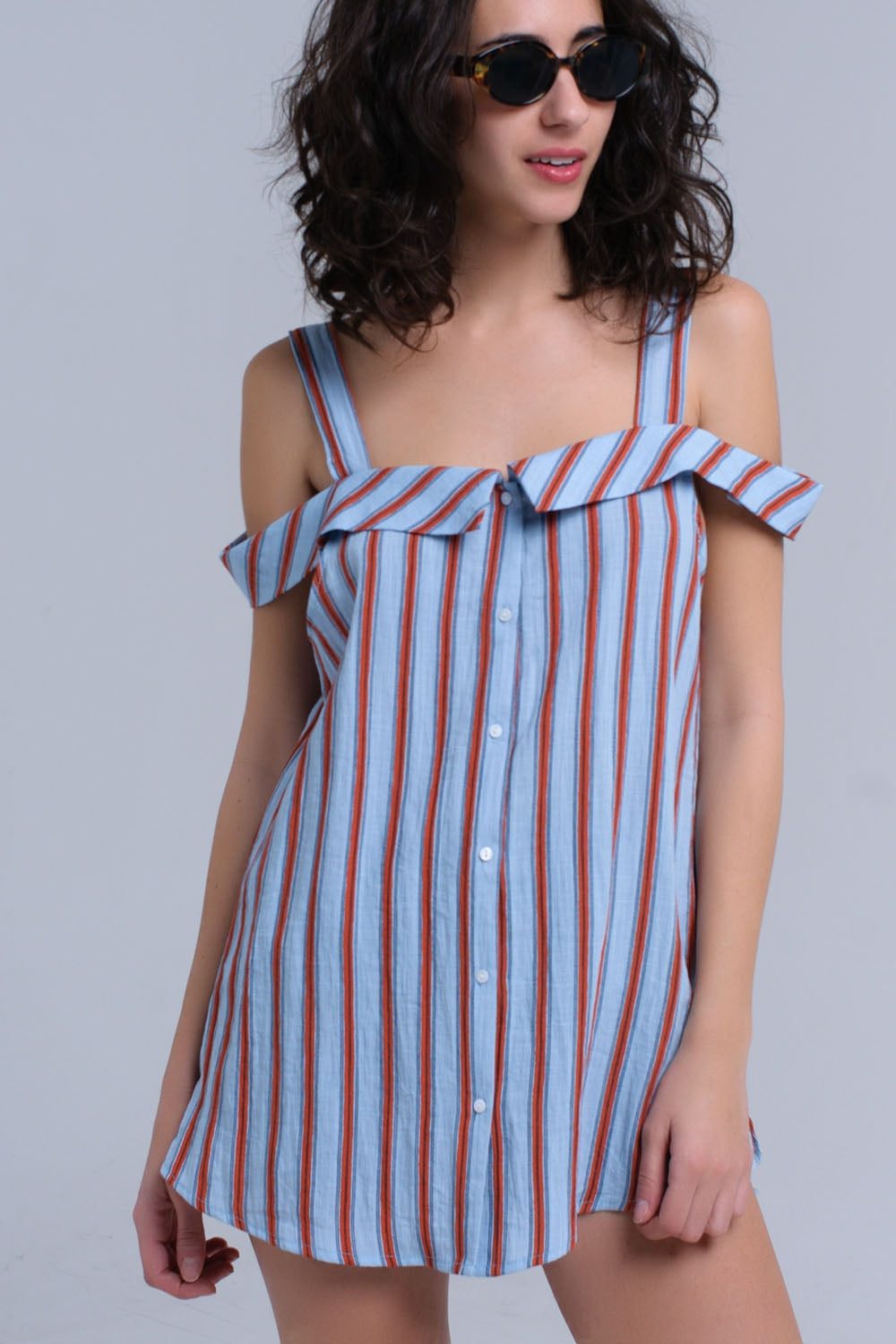 Blue top with orange stripes Q2 Shirts BoutiqueLua