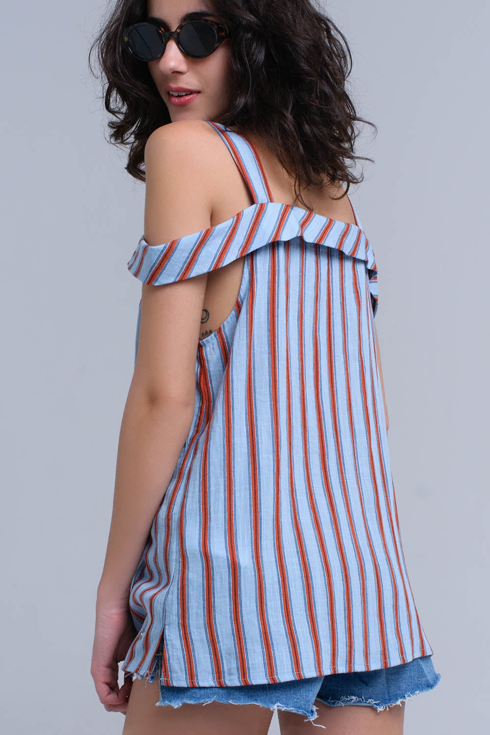 Blue top with orange stripes Q2 Shirts BoutiqueLua