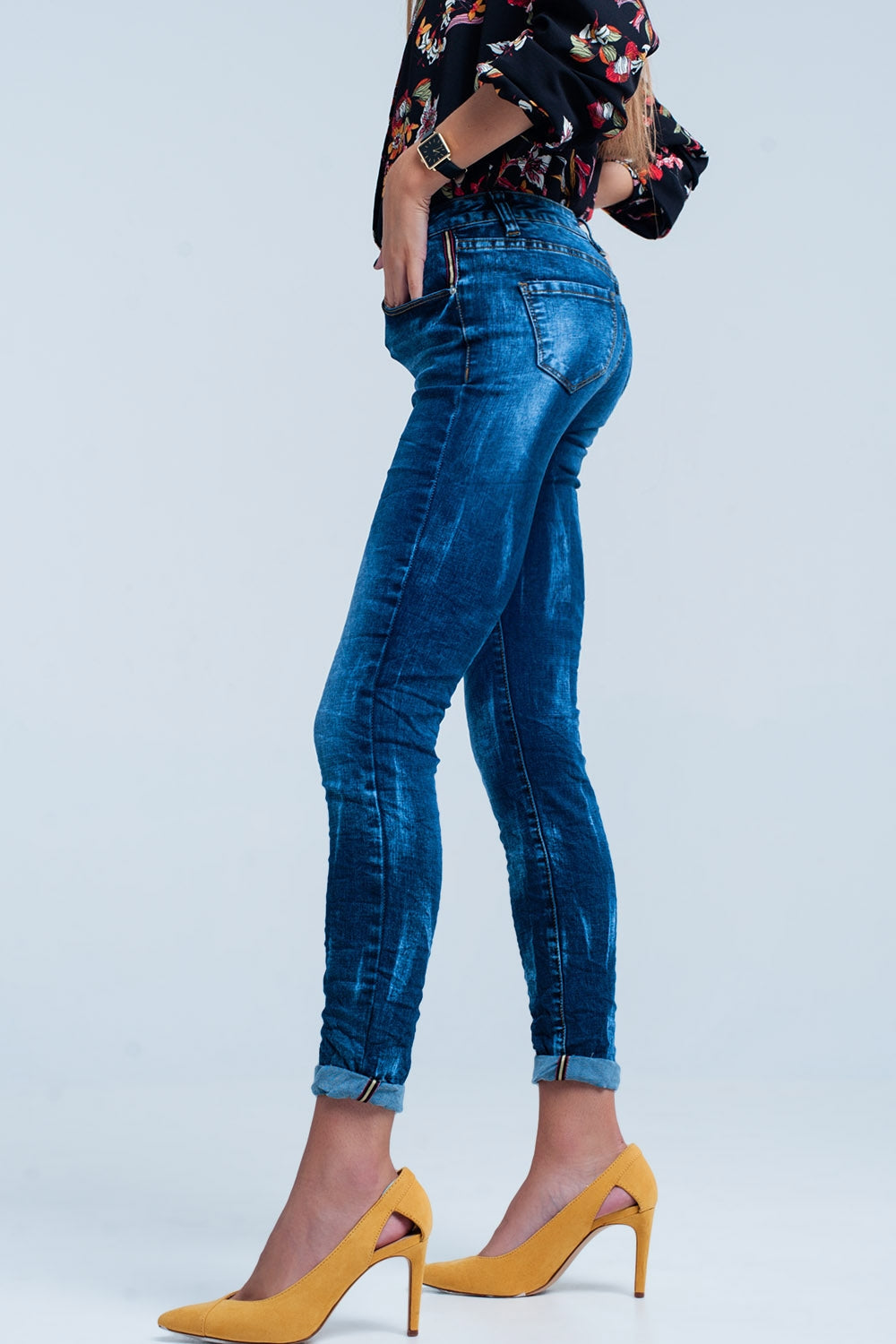 Blue wrinkled high-waist skinny jeans Q2 Jeans BoutiqueLua