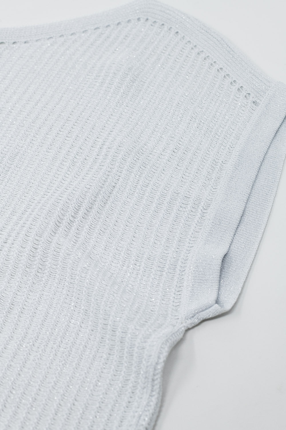 Boat Neck Ribbed Sweater With Cap Sleeves in White