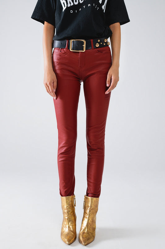 Q2 Bordeaux Faux Leather Super Skinny Pants