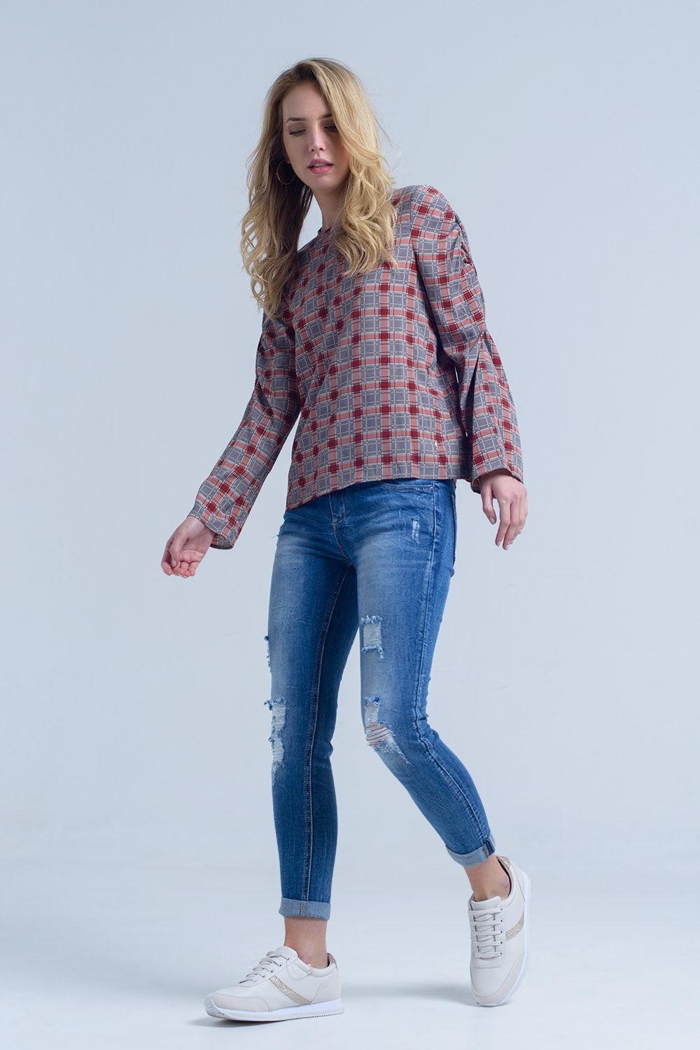 Bordeaux top with check print Q2 Shirts BoutiqueLua