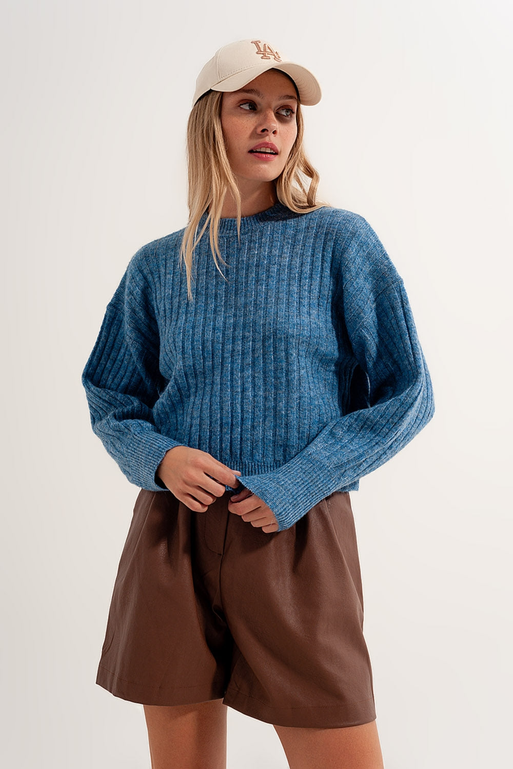 Boxy chunky stitch sweater in blue Q2 Sweaters BoutiqueLua