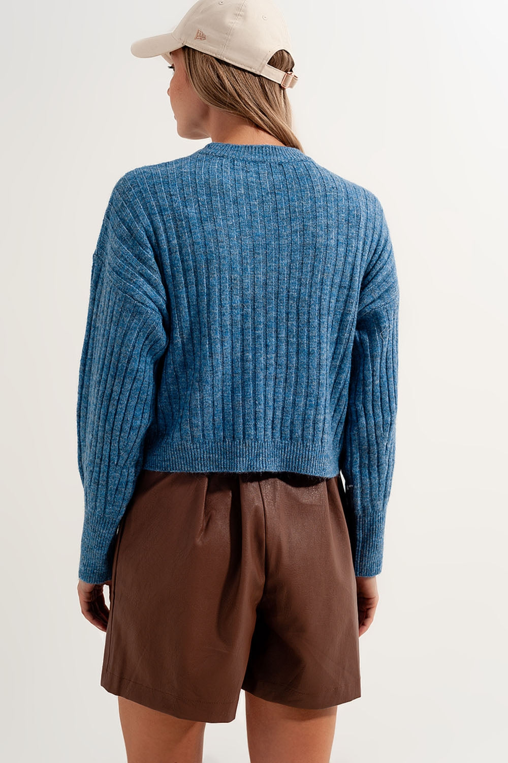 Boxy chunky stitch sweater in blue Q2 Sweaters BoutiqueLua