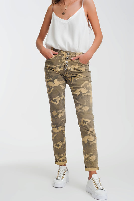 Q2 Boyfriend Pants with camo print