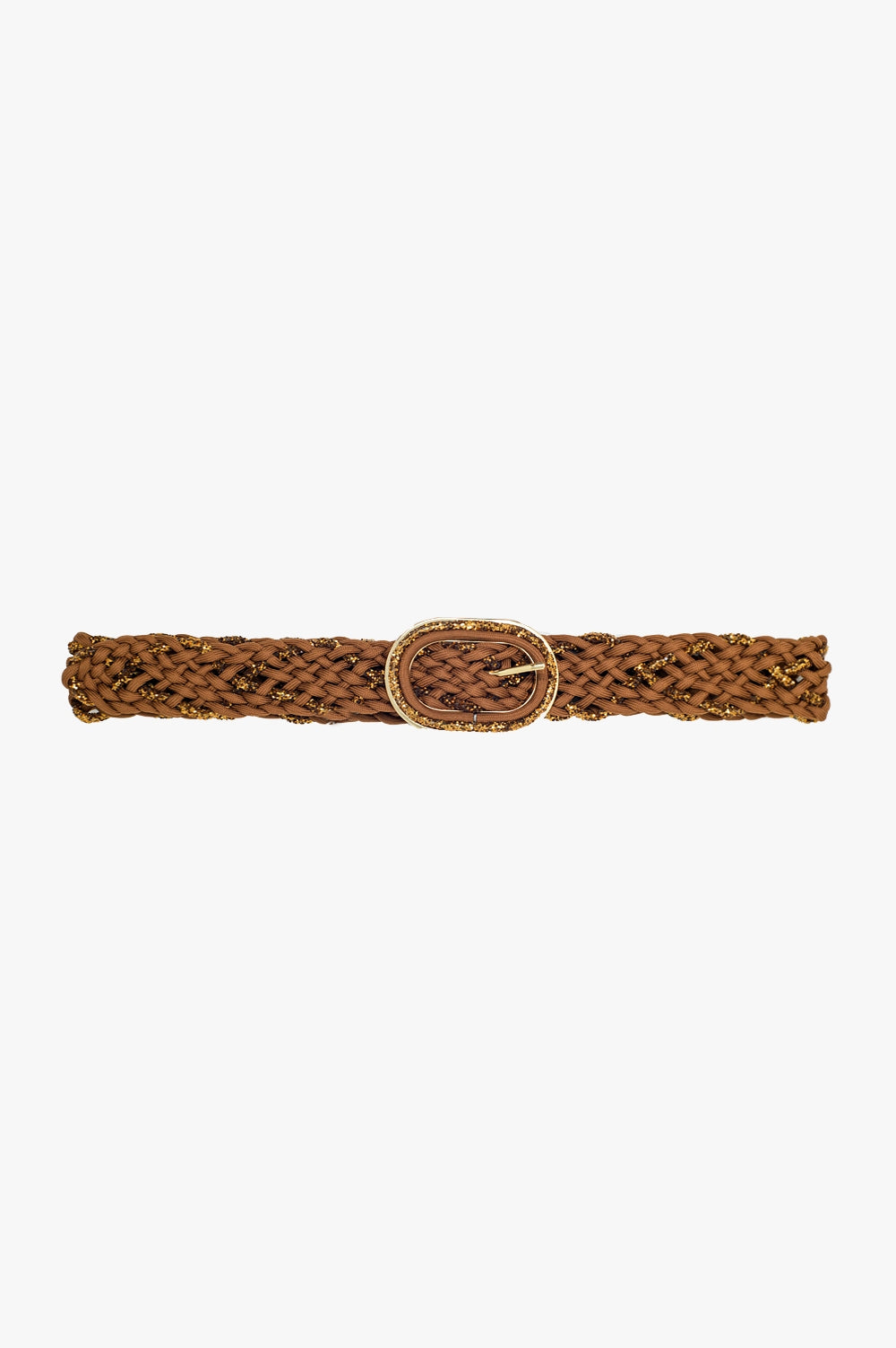 Brown Braided Belt With Intertwined Gold Thread and Oval Buckle Q2 Accessories BoutiqueLua