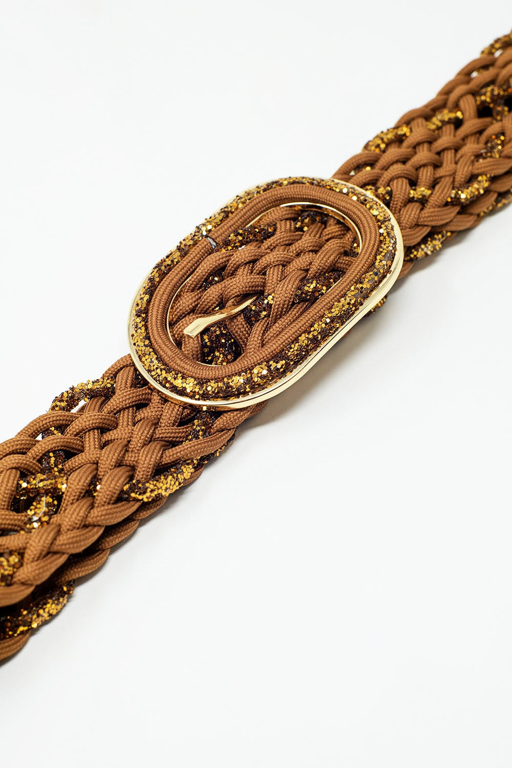 Brown Braided Belt With Intertwined Gold Thread and Oval Buckle Q2 Accessories BoutiqueLua