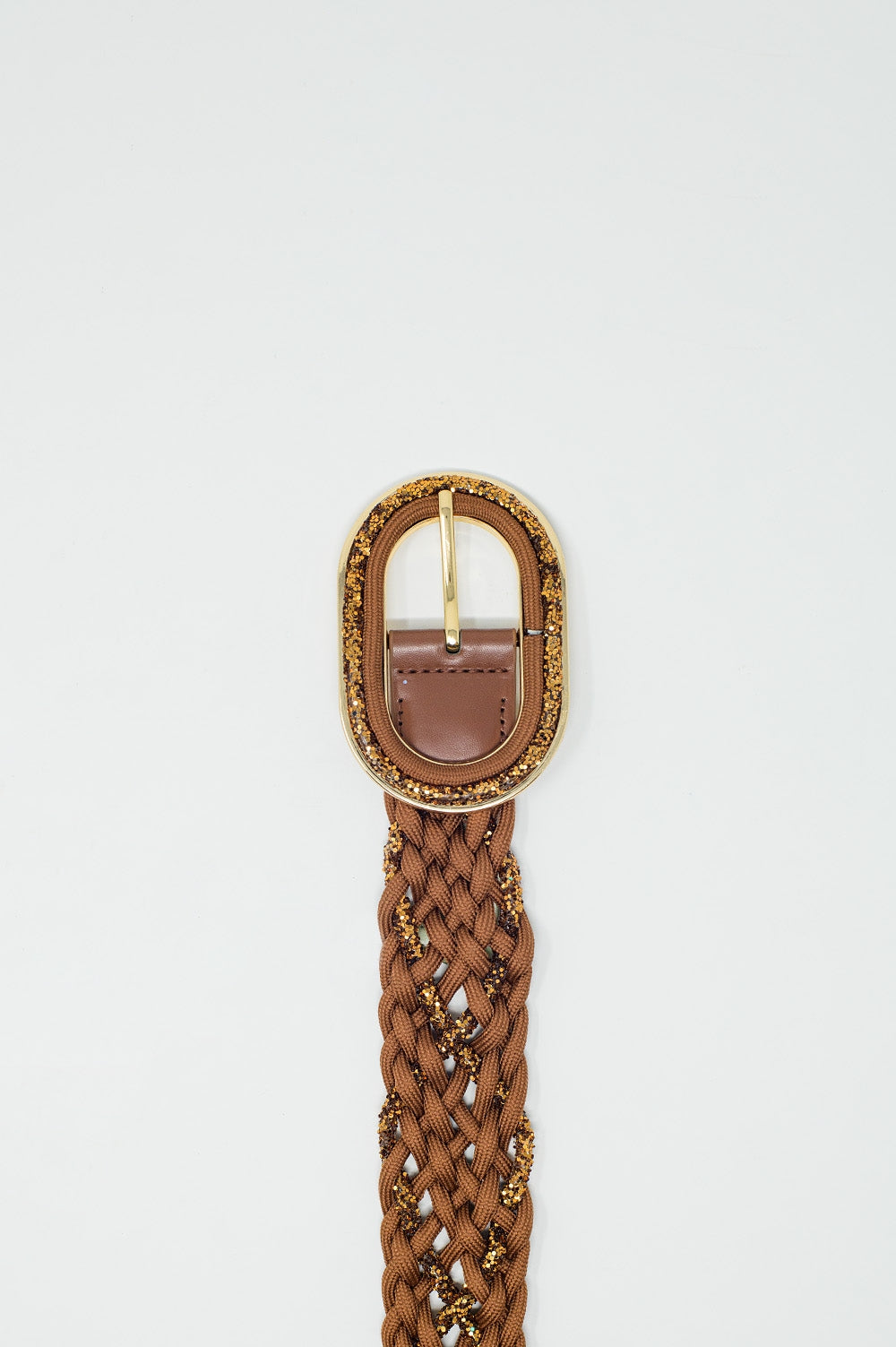 Brown Braided Belt With Intertwined Gold Thread and Oval Buckle Q2 Accessories BoutiqueLua