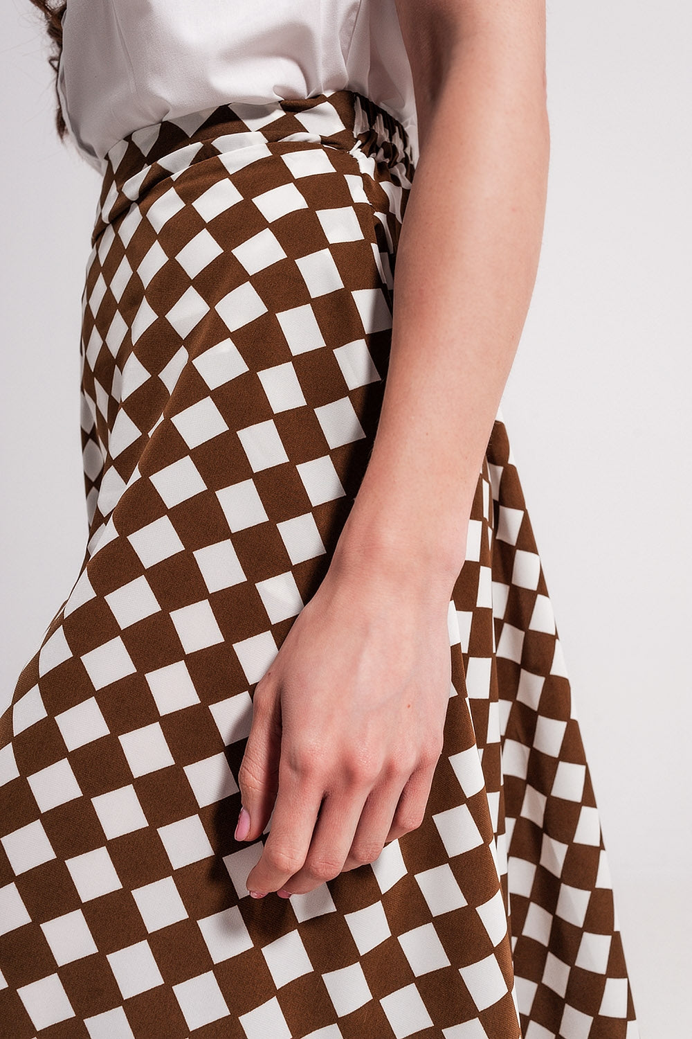 Brown Checkerboard Midi Skirt Q2 Skirts BoutiqueLua