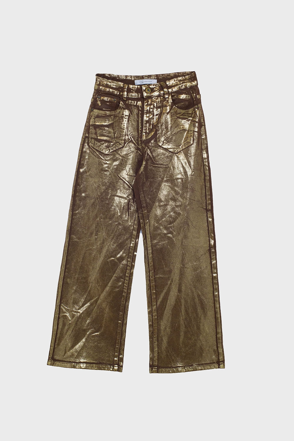 Brown straight leg jeans with gold metallic glow Q2 Jeans BoutiqueLua