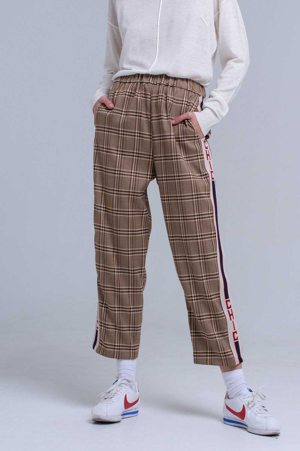 Brown tartan pattern pants Q2 Pants BoutiqueLua