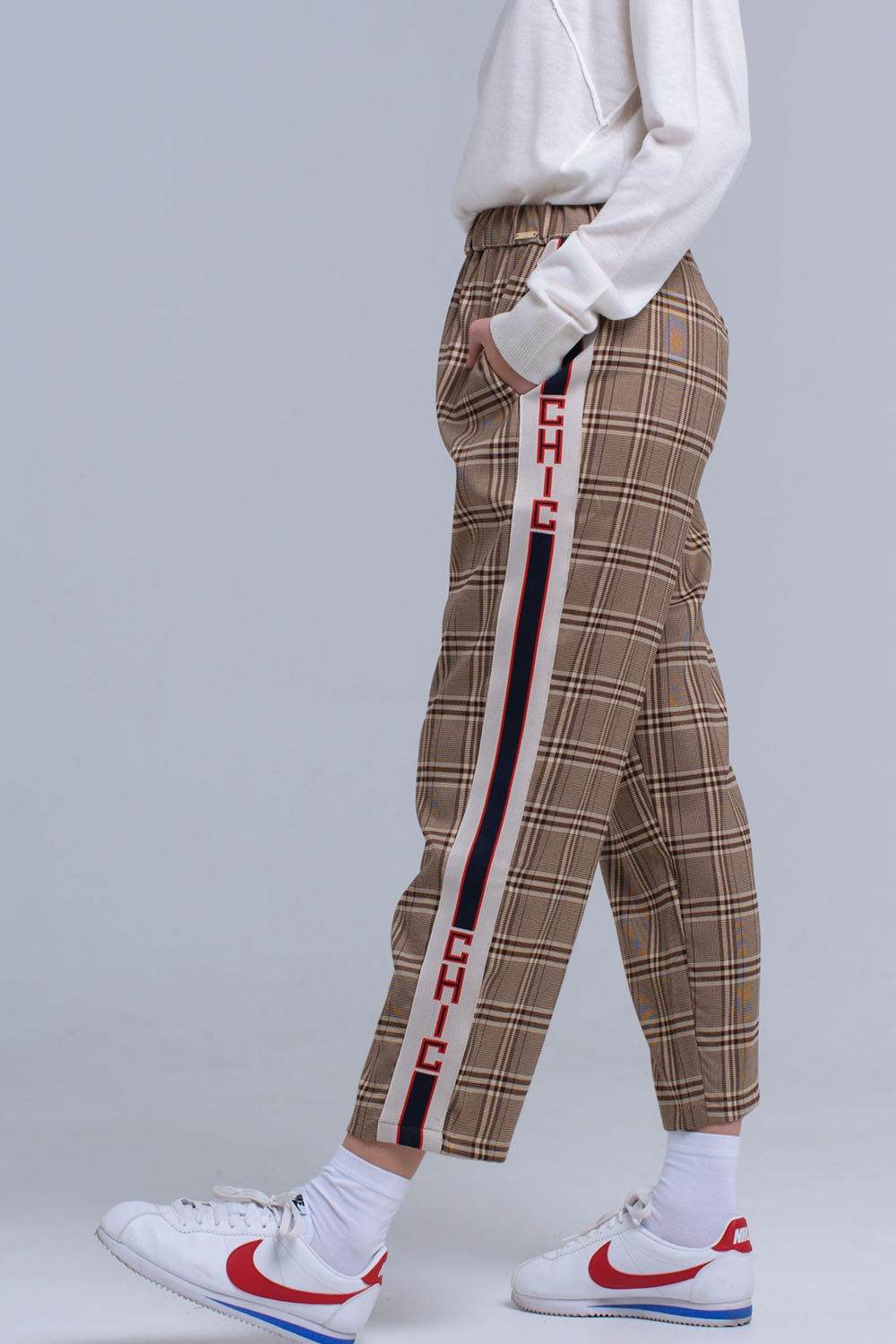 Brown tartan pattern pants Q2 Pants BoutiqueLua