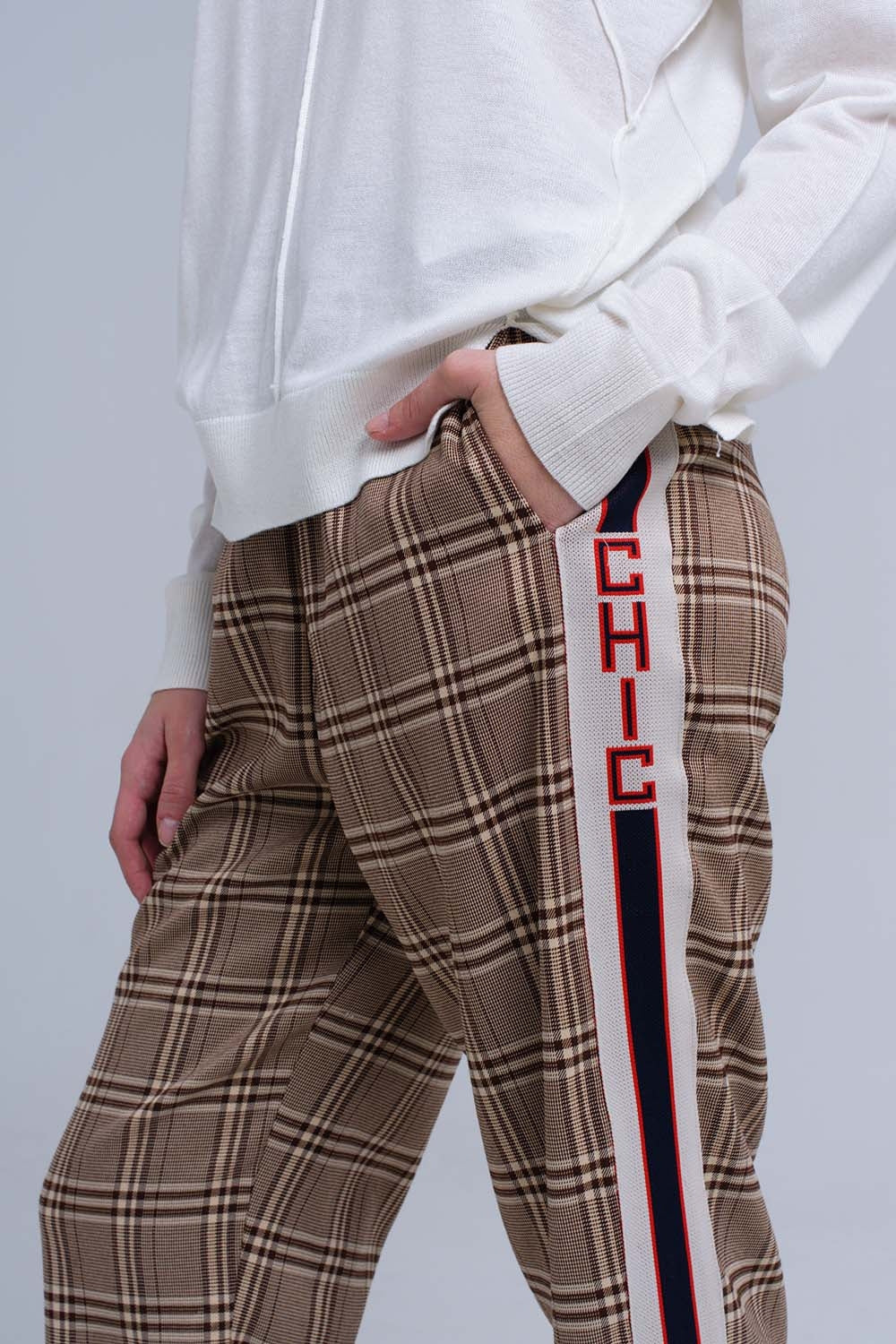 Brown tartan pattern pants Q2 Pants BoutiqueLua