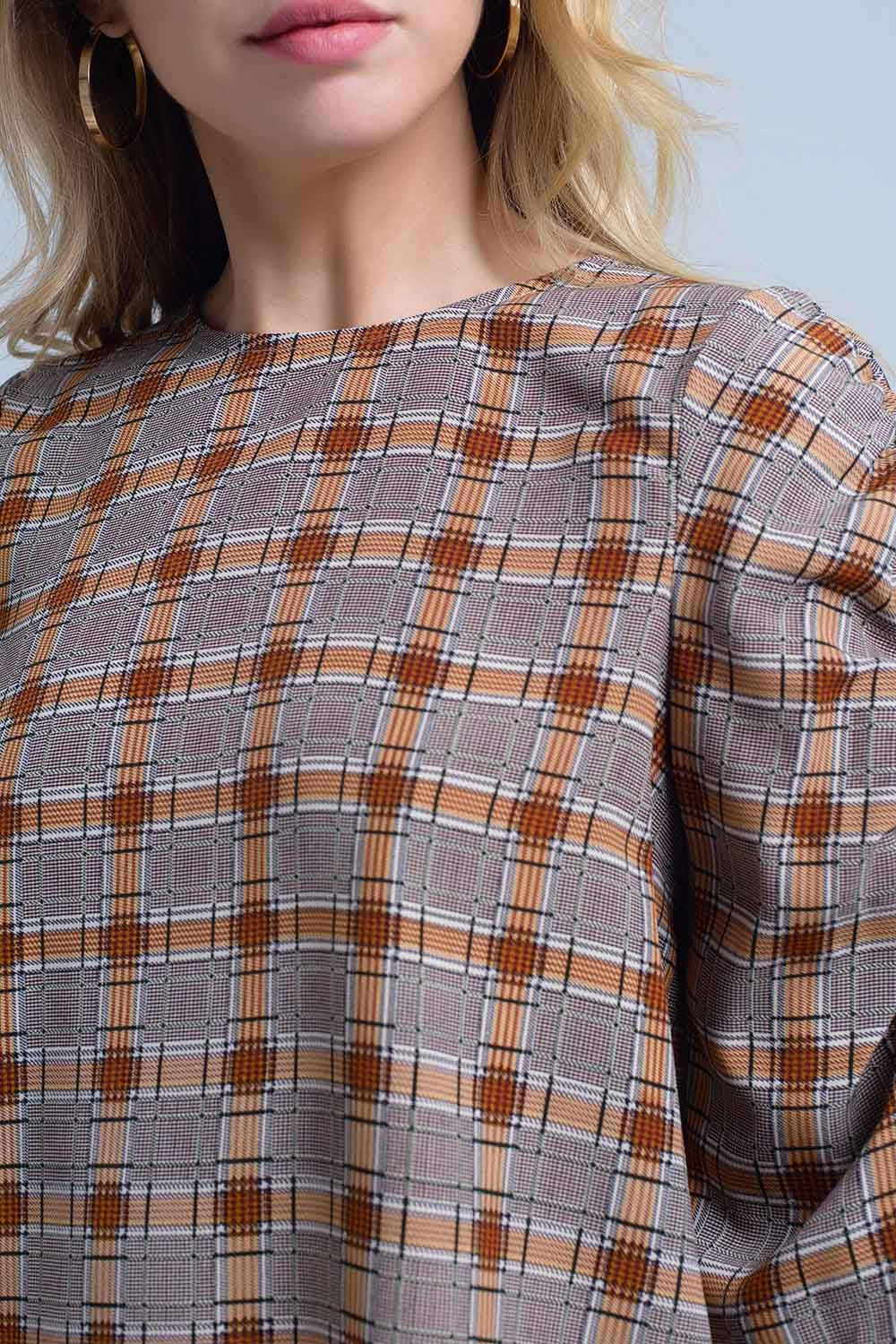 Brown top with check print Q2 Shirts BoutiqueLua