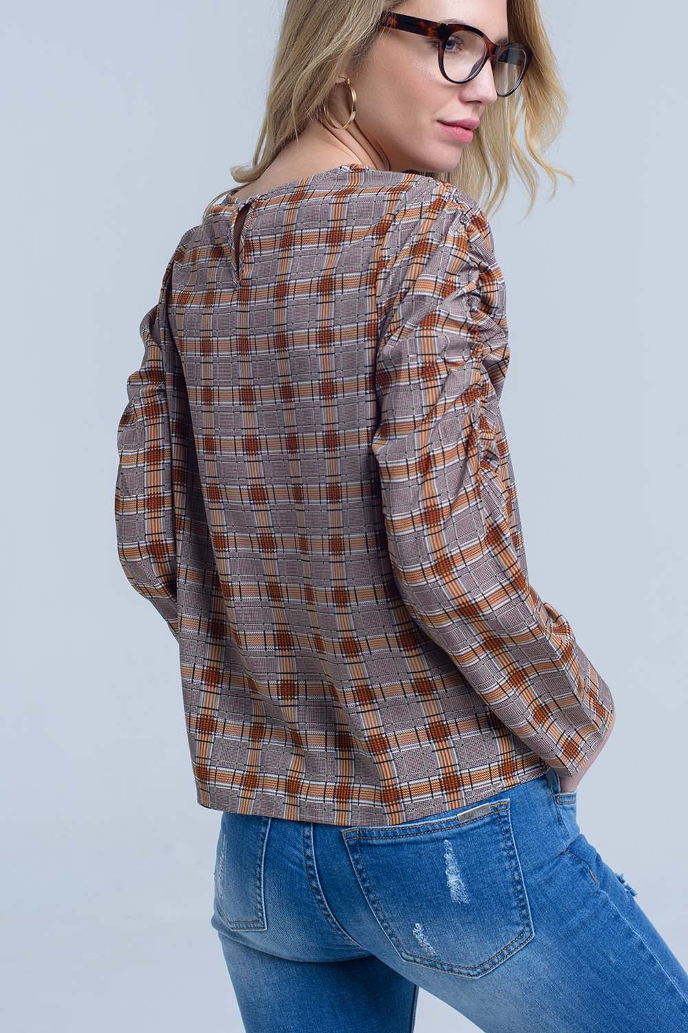 Brown top with check print Q2 Shirts BoutiqueLua