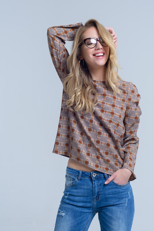 Q2 Brown top with check print