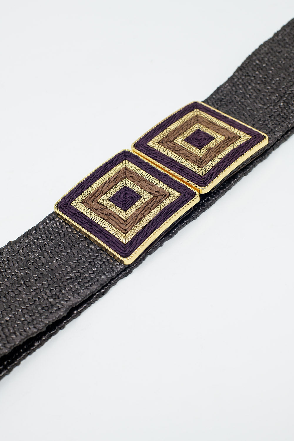 Brown woven belt with square buckle with gold details Q2 Accessories BoutiqueLua