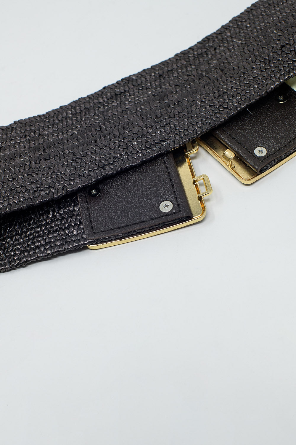 Brown woven belt with square buckle with gold details Q2 Accessories BoutiqueLua