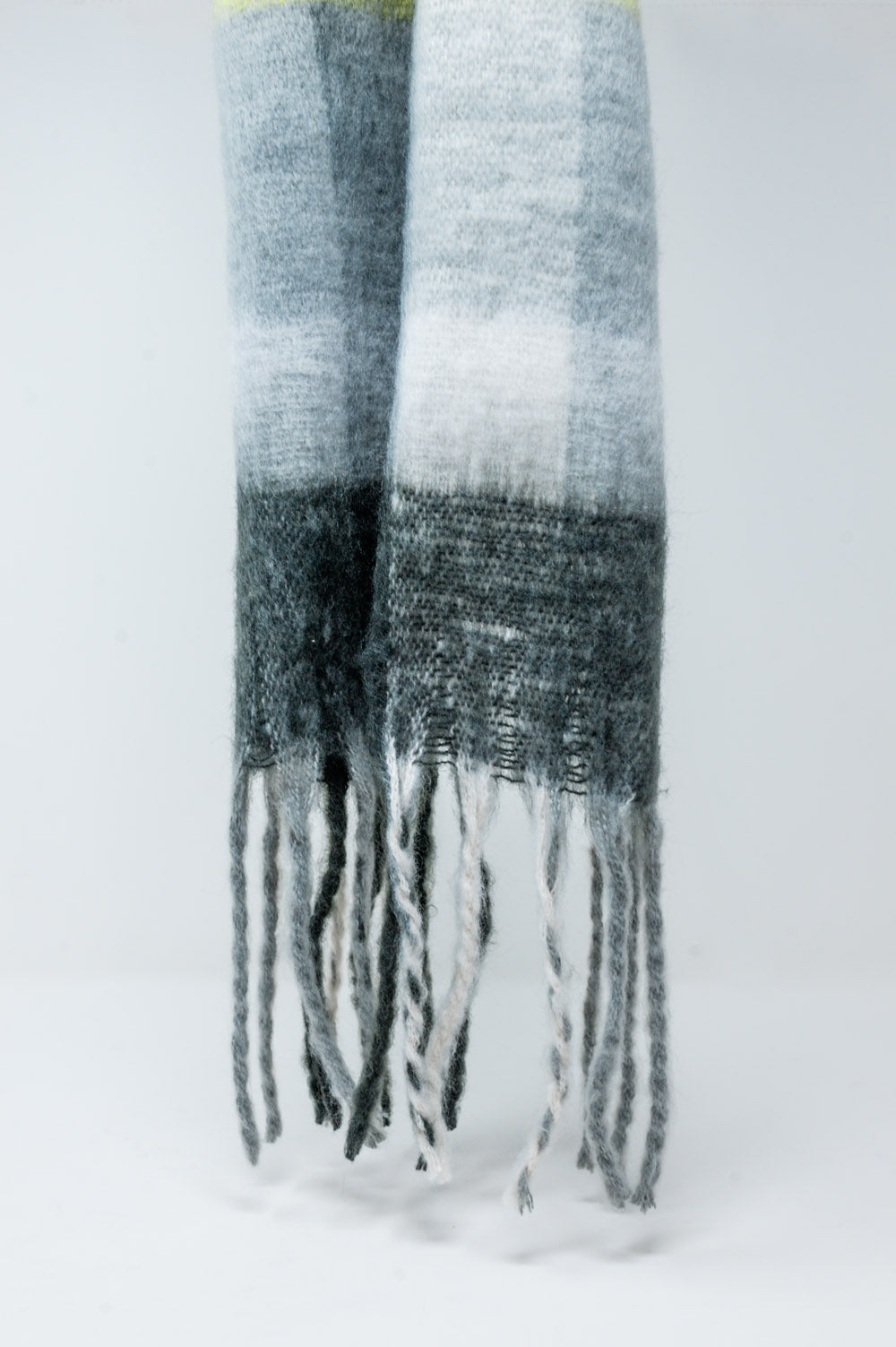 Brushed fringed scarf in grey check Q2 Necklaces BoutiqueLua