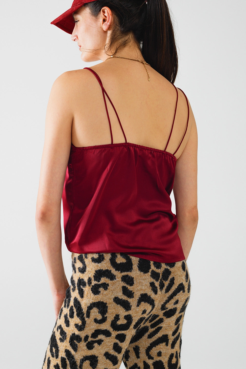 burgundy satin spaghetti strap top Q2 Tops BoutiqueLua