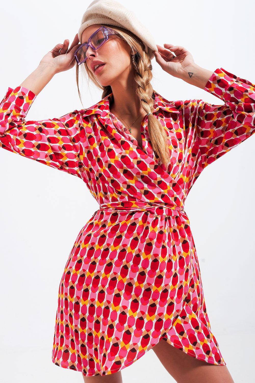 Button front tie waist printed dress in red Q2 Dresses BoutiqueLua