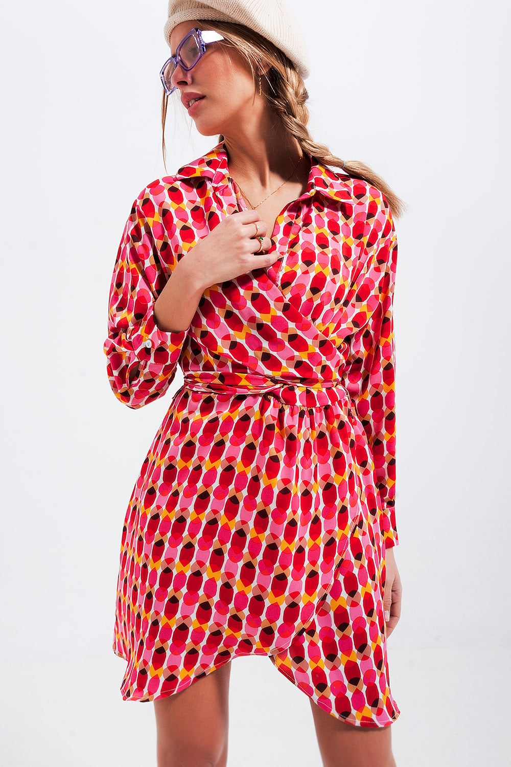 Button front tie waist printed dress in red Q2 Dresses BoutiqueLua