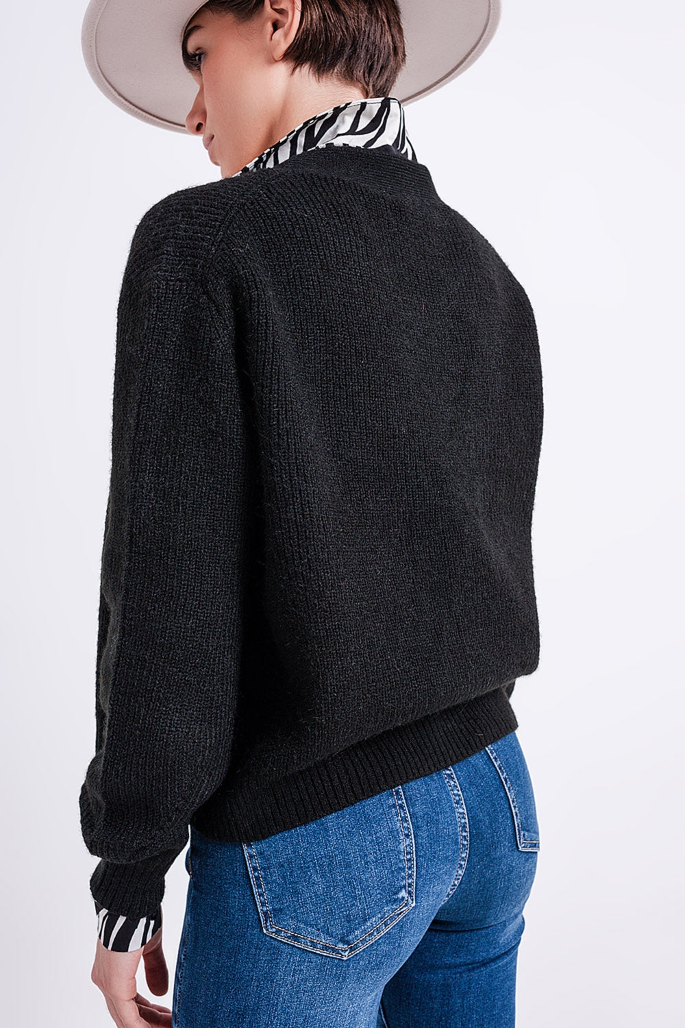 Button Through Cardigan in Black Q2 Sweaters BoutiqueLua