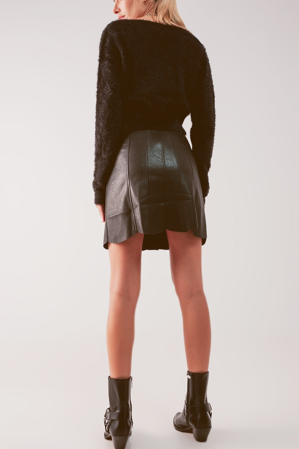 Button through mini skirt in black Q2 Skirts BoutiqueLua