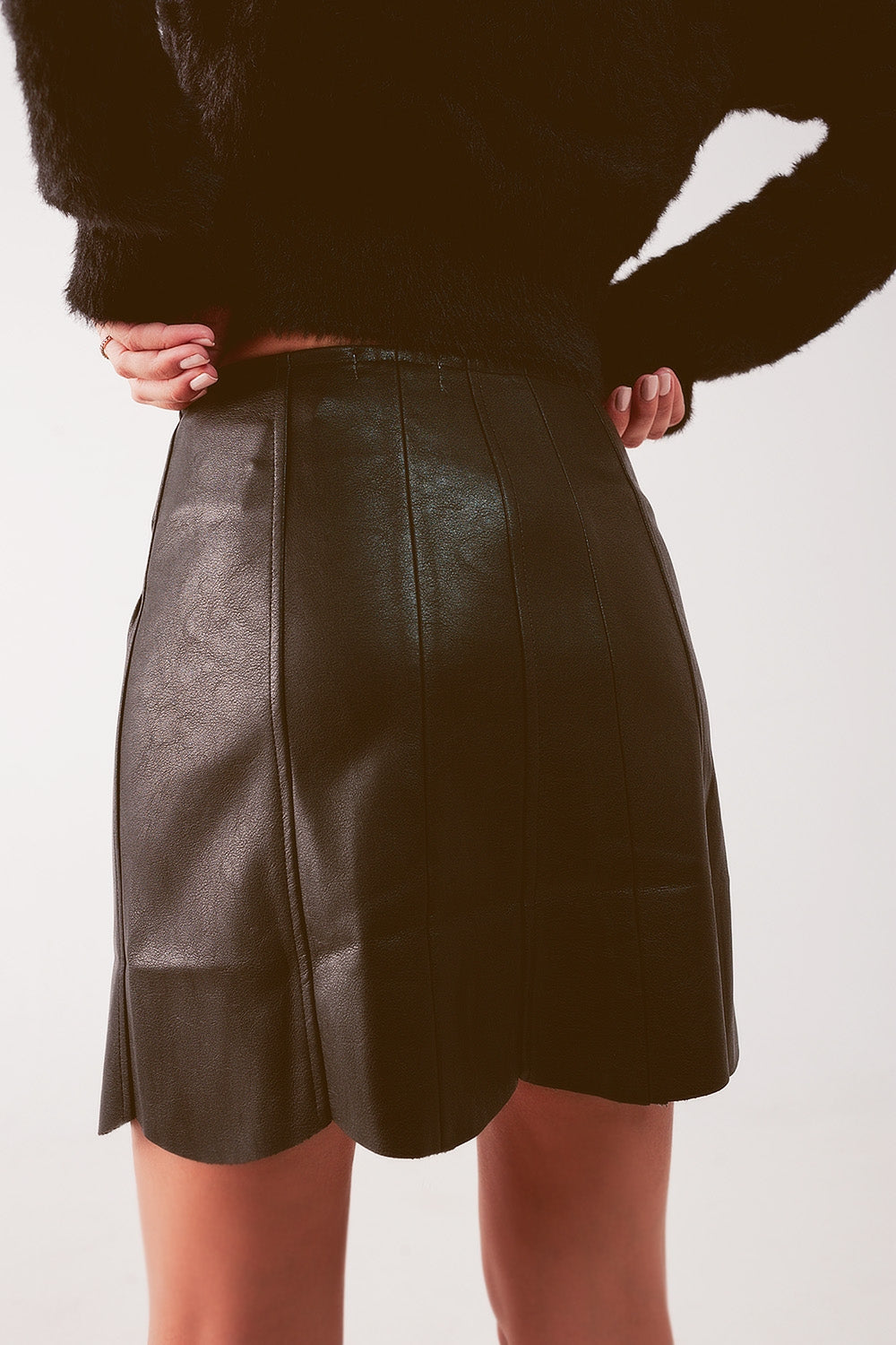 Button through mini skirt in black Q2 Skirts BoutiqueLua