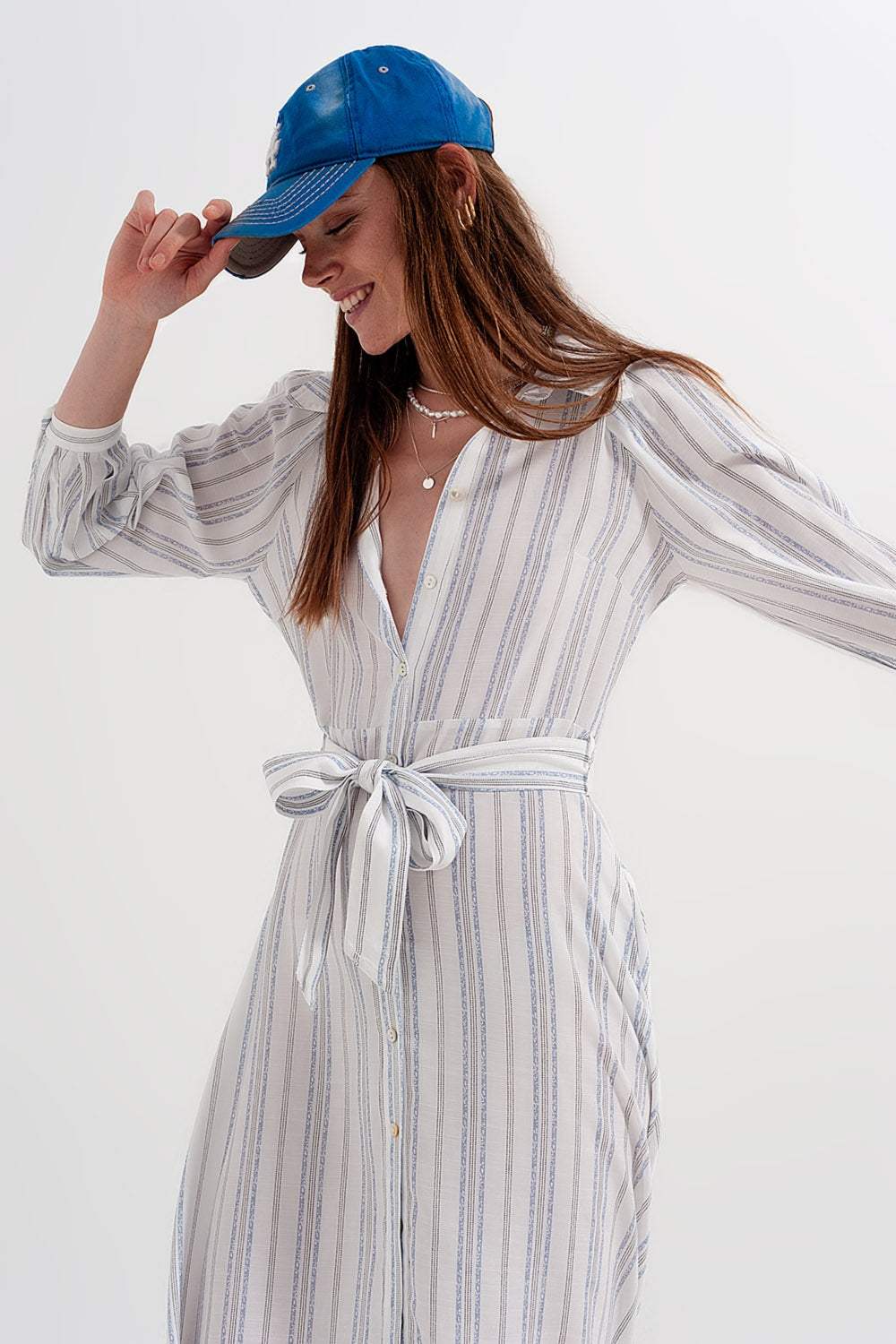 Button through smock midi dress in stripe Q2 Dresses BoutiqueLua