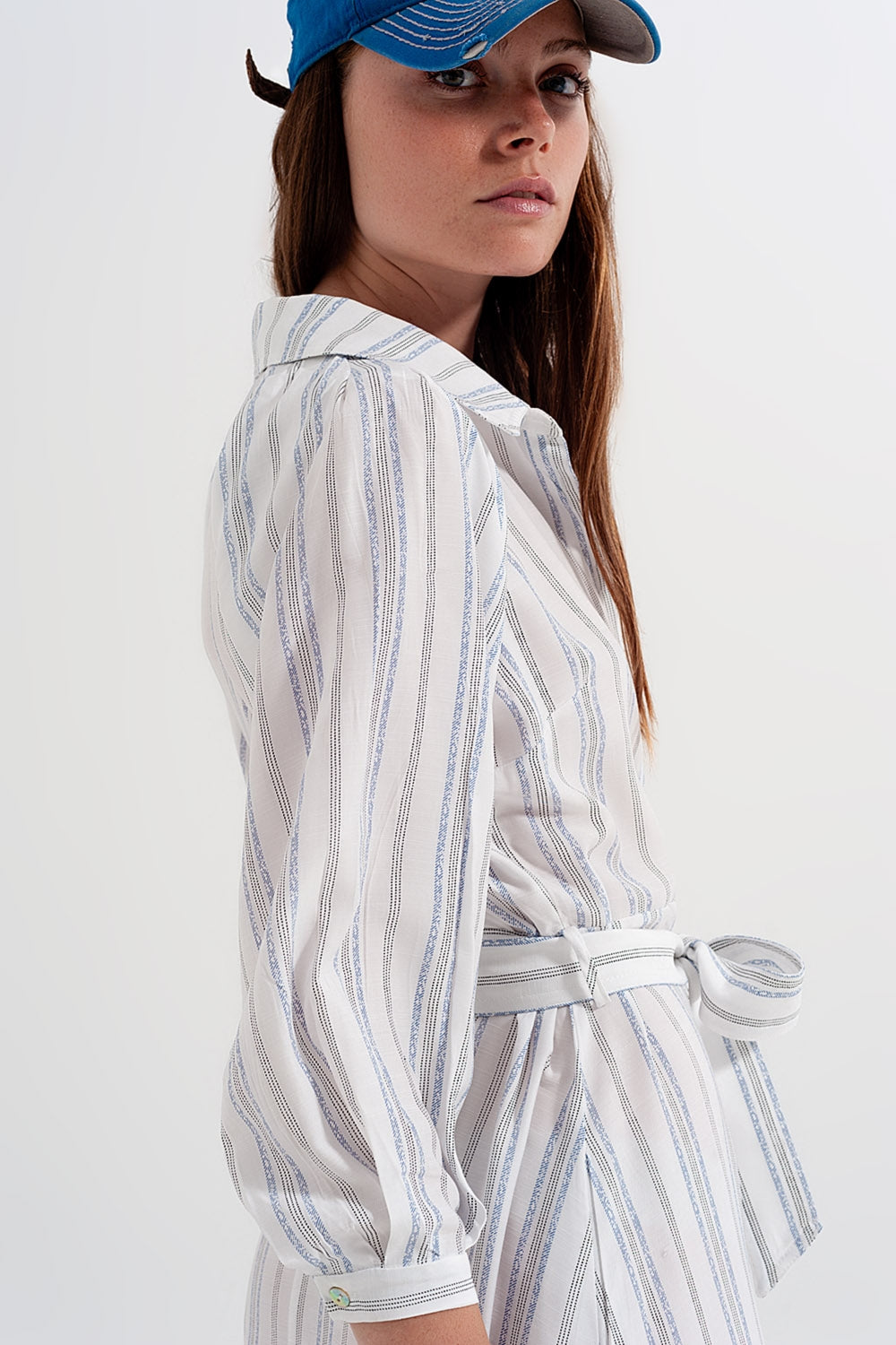 Button through smock midi dress in stripe Q2 Dresses BoutiqueLua