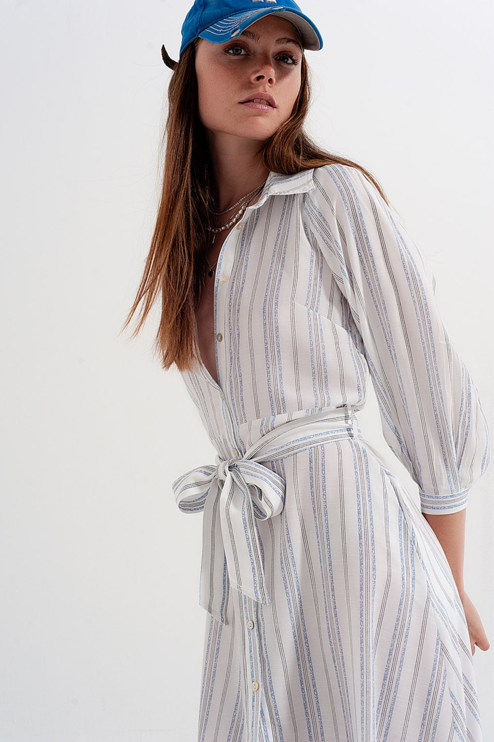 Button through smock midi dress in stripe Q2 Dresses BoutiqueLua