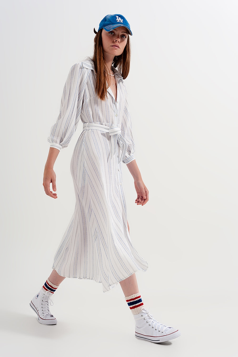 Button through smock midi dress in stripe Q2 Dresses BoutiqueLua