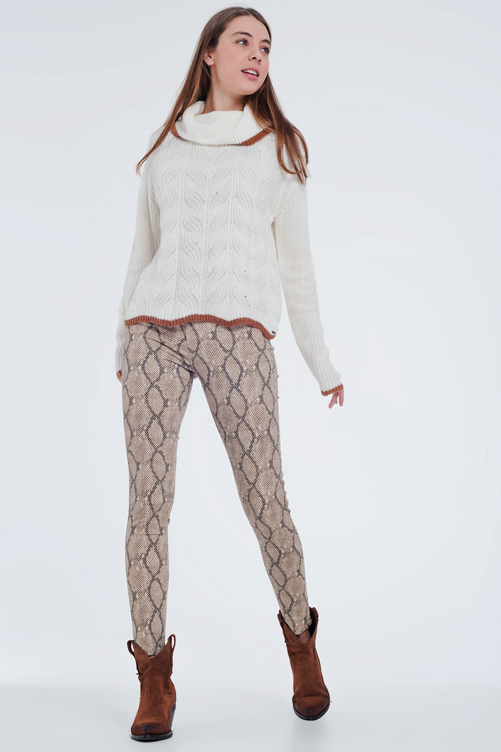 Camel coloured pants with pattern Q2 Jeans BoutiqueLua