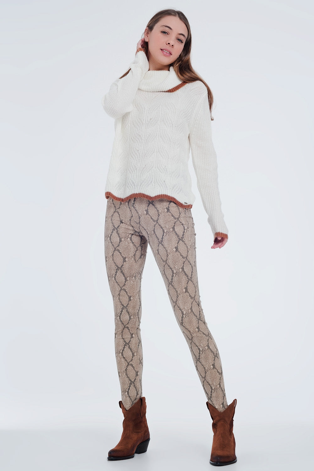 Camel coloured pants with pattern Q2 Jeans BoutiqueLua