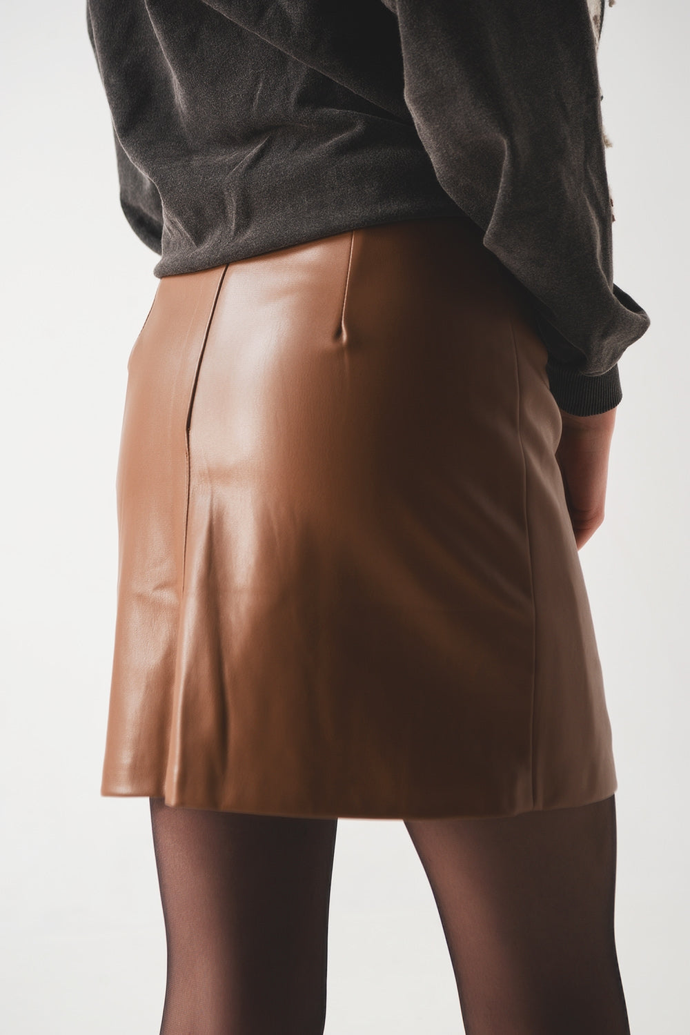 Camel leather effect miniskirt Q2 Skirts BoutiqueLua