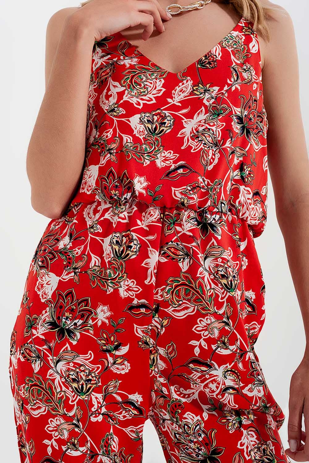 Cami strap jumpsuit in red floral print Q2 Dresses BoutiqueLua