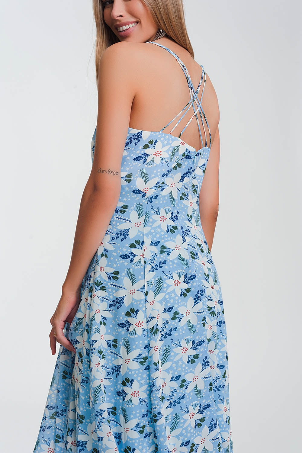 cami strap maxi dress in blue floral Q2 Dresses BoutiqueLua