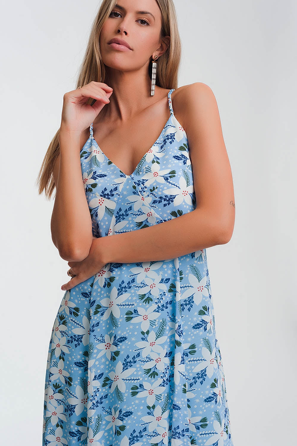 cami strap maxi dress in blue floral Q2 Dresses BoutiqueLua