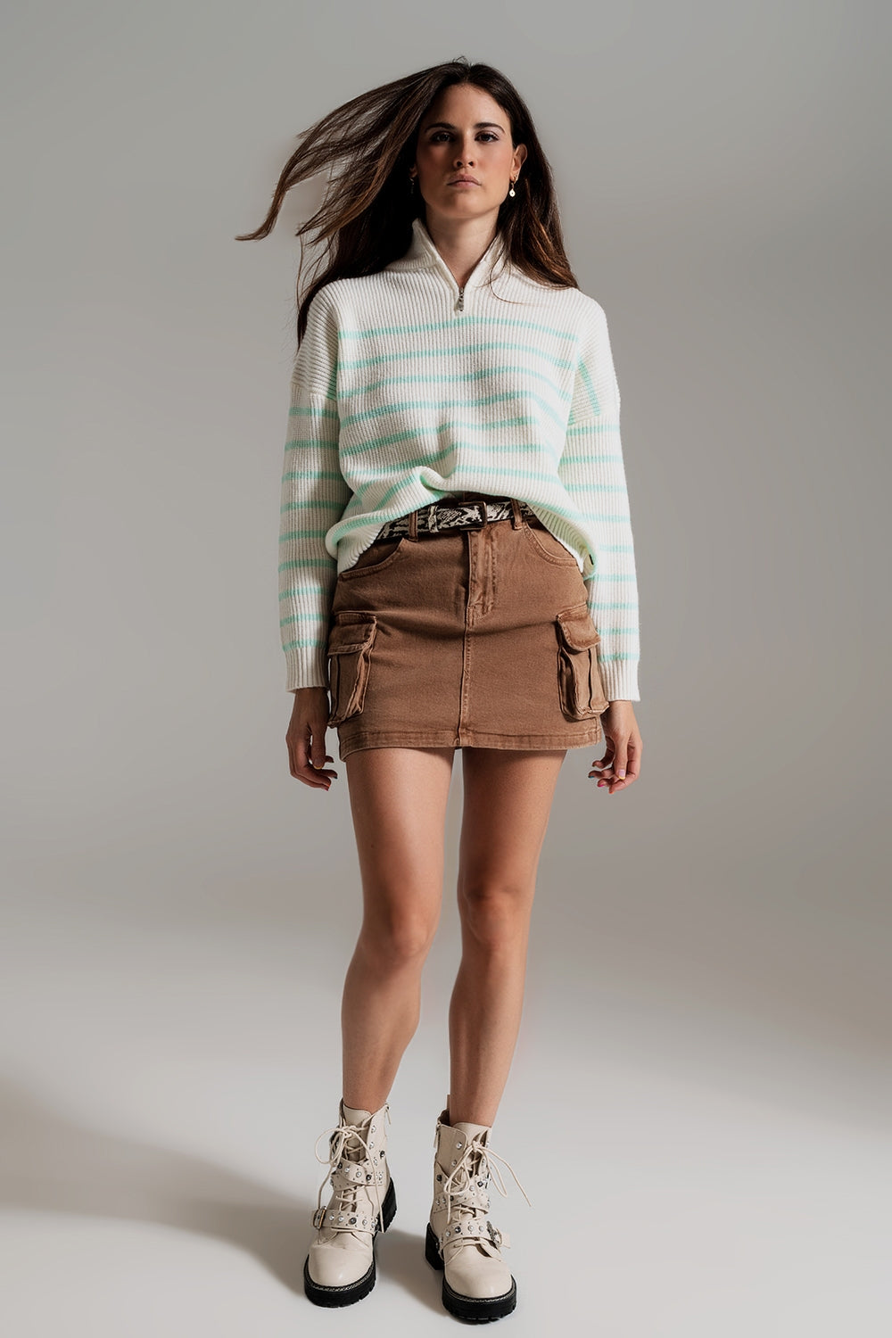 Cargo Mini Skirt in Camel Q2 Skirts BoutiqueLua