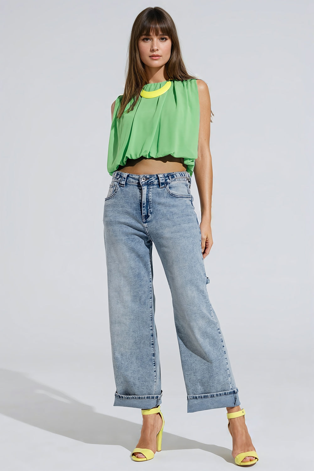 Cargo Style Bleached Jeans With Belt Like Strap Details At The Waist Q2 Jeans BoutiqueLua